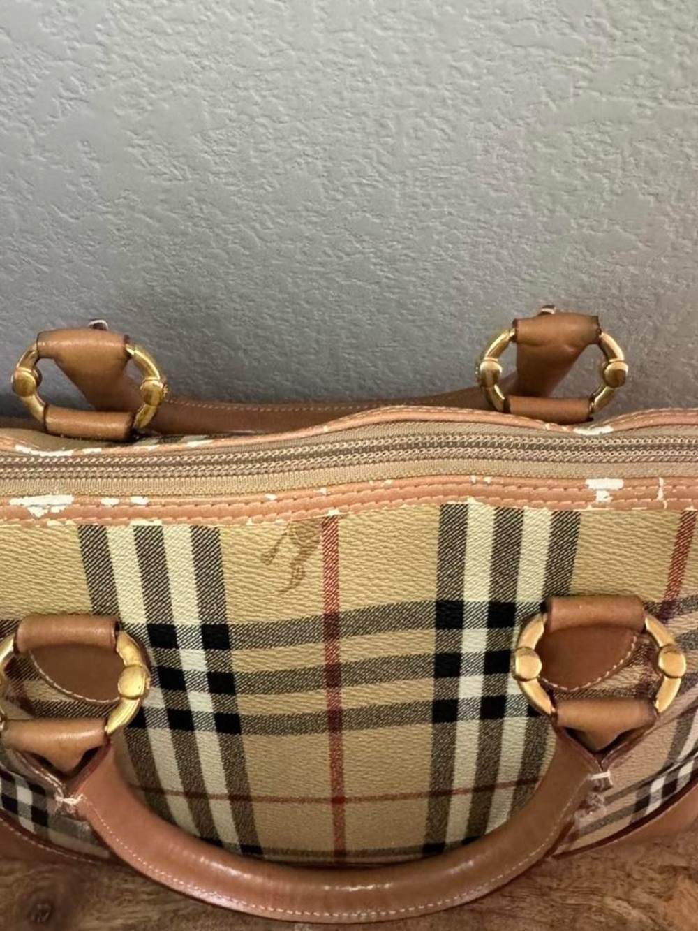 Burberry Beige Tan Check Satchel with Gold Hardware - Picture 4 of 5